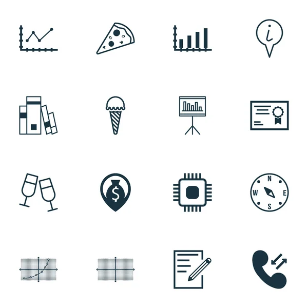 Conjunto de 16 iconos editables universales. Puede ser utilizado para el diseño web, móvil y de aplicaciones. Incluye iconos como la rejilla de línea, biblioteca, alimentos congelados y más . — Vector de stock