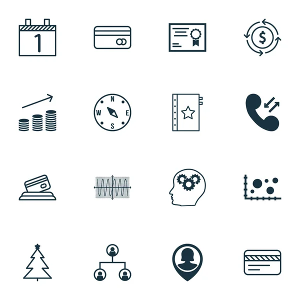 Set van 16 universele bewerkbare iconen. Kan worden gebruikt voor Web, mobiel en App Design. Bevat pictogrammen zoals geld recyclen, Sinus grafiek, bankkaart en meer. — Stockvector
