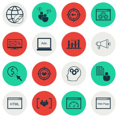Yükleme hızı ve bülten konular PPC reklam simgeler kümesi. Düzenlenebilir vektör çizim. Pazarlama, başına içerir ve eşleştirme vektör simgeler.