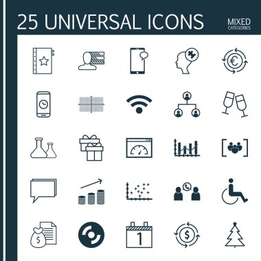 25 evrensel düzenlenebilir simgeler kümesi. Web, mobil ve App tasarım için kullanılabilir. Hediye, konferans, boş Cd ve daha fazlası gibi simgeleri içerir.