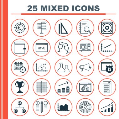 25 evrensel düzenlenebilir simgeler kümesi. Web, mobil ve App tasarım için kullanılabilir. Randevuyu, ağaç yapısı, şampanya bardakları ve daha fazlası gibi simgeleri içerir.