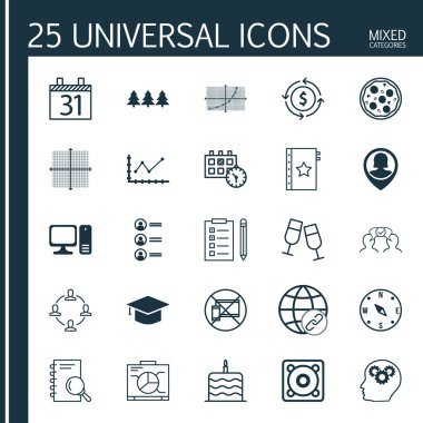 25 evrensel düzenlenebilir simgeler kümesi. Web, mobil ve App tasarım için kullanılabilir. Satır kılavuzunu, uyarı mektubu, randevu ve daha fazlası gibi simgeleri içerir.
