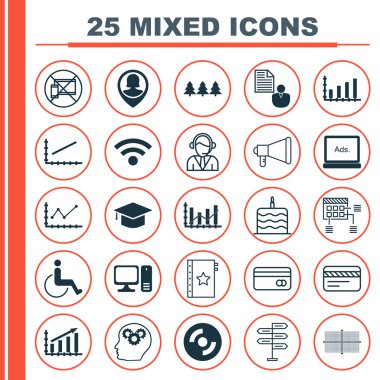 25 evrensel düzenlenebilir simgeler kümesi. Web, mobil ve App tasarım için kullanılabilir. Mezuniyet, masaüstü bilgisayar, kare diyagramı ve daha fazlası gibi simgeleri içerir.