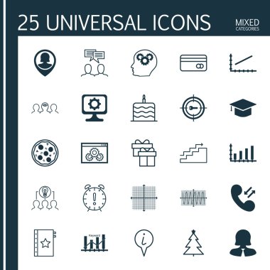 25 evrensel düzenlenebilir simgeler kümesi. Web, mobil ve App tasarım için kullanılabilir. Pc, Dynamics, anahtar kelime Pazarlama ve daha fazlası gibi simgeleri içerir.