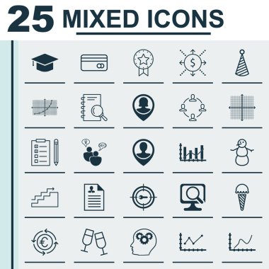 25 evrensel düzenlenebilir simgeler kümesi. Web, mobil ve App tasarım için kullanılabilir. Analiz, para birimi geri dönüşüm gibi dizüstü bilgisayar ve daha fazla simgeler içerir.