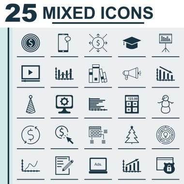 25 evrensel düzenlenebilir simgeler kümesi. Web, mobil ve App tasarım için kullanılabilir. Pc, dijital medya, yenilik ve daha fazlası gibi simgeleri içerir.