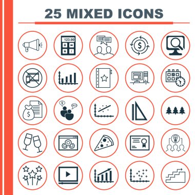 25 evrensel düzenlenebilir simgeler kümesi. Web, mobil ve App tasarım için kullanılabilir. Kar grafiği, sertifika, Analytics ve daha fazlası gibi simgeleri içerir.