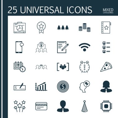25 evrensel düzenlenebilir simgeler kümesi. Web, mobil ve App tasarım için kullanılabilir. Yönetim Kurulu, banka kartı, iş kadını ve daha fazlası gibi simgeleri içerir.