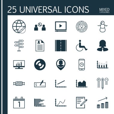 25 evrensel düzenlenebilir simgeler kümesi. Web, mobil ve App tasarım için kullanılabilir. Karar verme, kış, yenilik ve daha fazlası gibi simgeleri içerir.