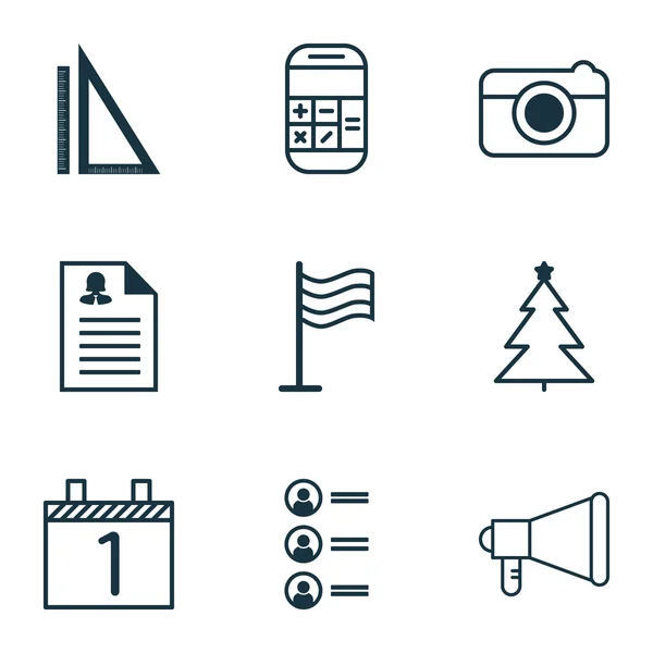 Set de 9 iconos editables universales. Puede ser utilizado para el diseño web, móvil y de aplicaciones. Incluye iconos como aplicación femenina, pin, agenda y más . — Vector de stock