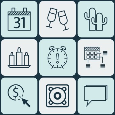 9 evrensel düzenlenebilir simgeler kümesi. Web, mobil ve App tasarım için kullanılabilir. Tarihi, Ppc, balmumu ve daha fazlası gibi simgeleri içerir.