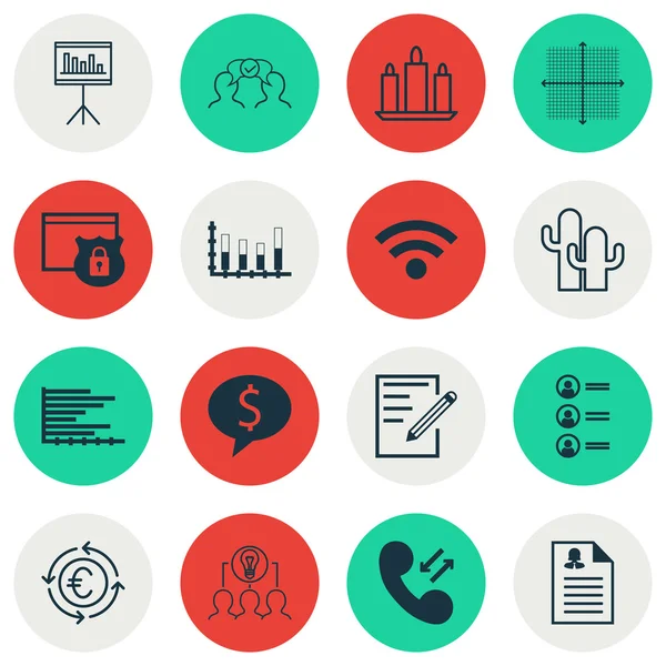 Conjunto de 16 iconos editables universales. Puede ser utilizado para el diseño web, móvil y de aplicaciones. Incluye iconos como presentación, acuerdo de negocios, datos celulares y más . — Archivo Imágenes Vectoriales