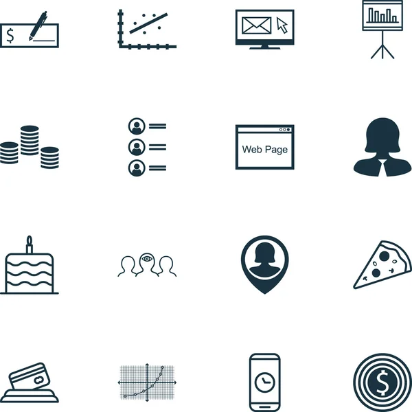 Conjunto de 16 iconos editables universales. Puede ser utilizado para el diseño web, móvil y de aplicaciones. Incluye iconos como Pin Empleado, Duración de la llamada, Solicitantes de empleo y más . — Vector de stock
