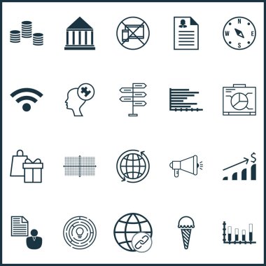 20 evrensel düzenlenebilir simgeler kümesi. Web, mobil ve App tasarım için kullanılabilir. Para, cep, Eğitim Merkezi ve daha fazlasını yasak gibi simgeleri içerir.