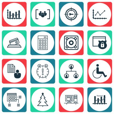 16 evrensel düzenlenebilir simgeler kümesi. Web, mobil ve App tasarım için kullanılabilir. Anahtar kelime optimizasyonu, yatırım, değişiklikleri grafik ve daha fazlası gibi simgeleri içerir.