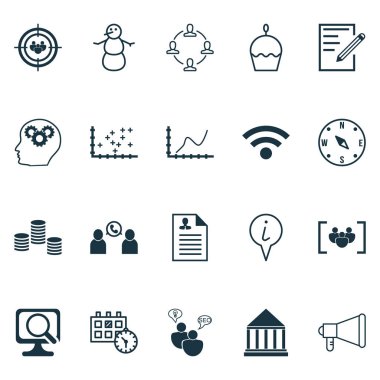 20 evrensel düzenlenebilir simgeler kümesi. Web, mobil ve App tasarım için kullanılabilir. Odak grup, özgeçmiş, kablosuz ve daha fazlası gibi simgeleri içerir.