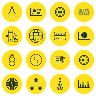 16 evrensel düzenlenebilir simgeler kümesi. Web, mobil ve App tasarım için kullanılabilir. Banka kartı, Kütüphane, bilgisayar ve daha fazlası gibi simgeleri içerir.