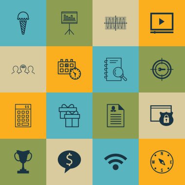 16 evrensel düzenlenebilir simgeler kümesi. Web, mobil ve App tasarım için kullanılabilir. Dondurulmuş gıda, kadın uygulama, iş anlaşması ve daha fazlası gibi simgeleri içerir.