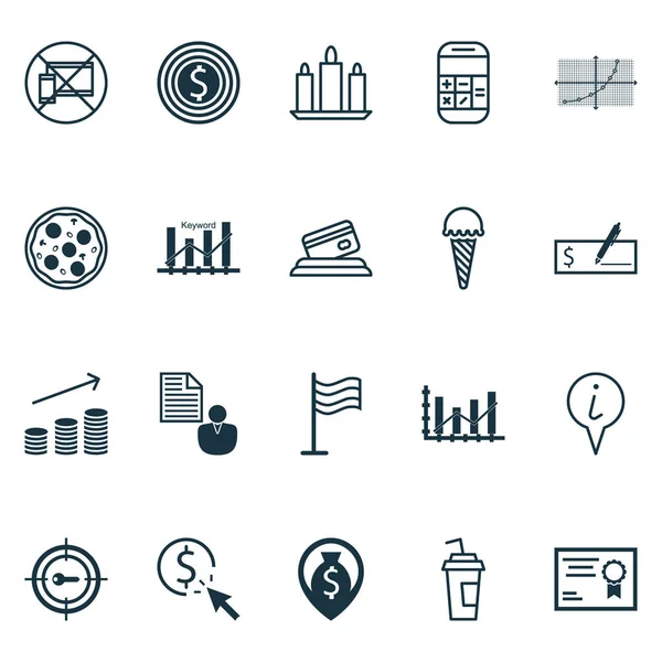 Conjunto de 20 iconos editables universales. Puede ser utilizado para el diseño web, móvil y de aplicaciones. Incluye iconos tales como objetivo de negocio, taza de la bebida, certificado y más . — Vector de stock