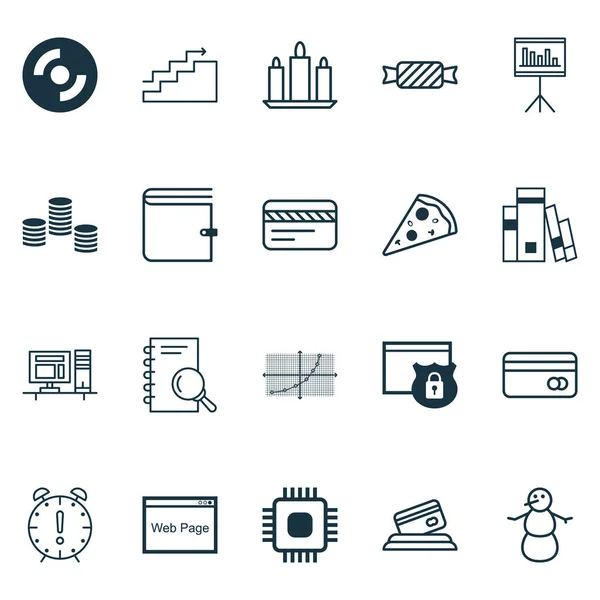 Conjunto de 20 iconos editables universales. Puede ser utilizado para el diseño web, móvil y de aplicaciones. Incluye iconos como análisis, tarjeta de plástico, presentación y más . — Vector de stock