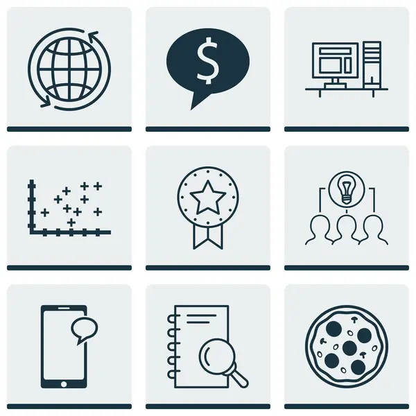 Set de 9 iconos editables universales. Puede ser utilizado para el diseño web, móvil y de aplicaciones. Incluye iconos tales como solución colaborativa, mundo, mensajería y más . — Vector de stock
