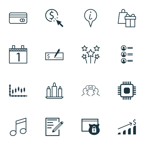 Conjunto de 16 iconos editables universales. Puede ser utilizado para el diseño web, móvil y de aplicaciones. Incluye iconos como cera, inversión exitosa, chip y más . — Vector de stock