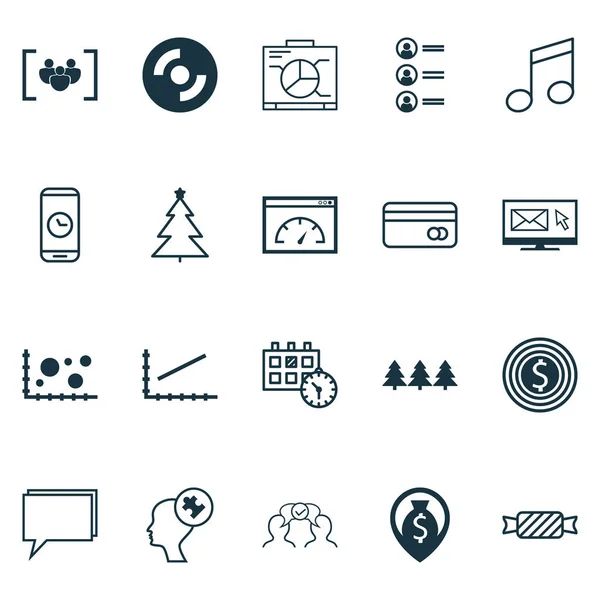 Set van 20 universele bewerkbare iconen. Kan worden gebruikt voor Web, mobiel en App Design. Bevat pictogrammen zoals versierde boom, Holiday Ornament, nieuwsbrief en meer. — Stockvector