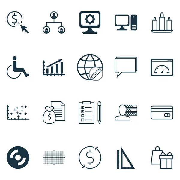 Conjunto de 20 iconos editables universales. Puede ser utilizado para el diseño web, móvil y de aplicaciones. Incluye iconos tales como velocidad de carga, dinero Trasnfer, tarjeta de plástico y más . — Vector de stock