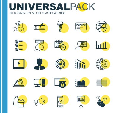 25 evrensel düzenlenebilir simgeler kümesi. Web, mobil ve App tasarım için kullanılabilir. Seo Brainstorm, alışveriş, tanıtımı ve daha fazlası gibi simgeleri içerir.