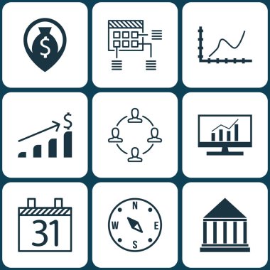 9 evrensel düzenlenebilir simgeler kümesi. Web, mobil ve App tasarım için kullanılabilir. Eğitim Merkezi, işbirliği, tarihi ve daha fazlası gibi simgeleri içerir.