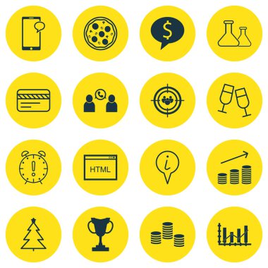 16 evrensel düzenlenebilir simgeler kümesi. Web, mobil ve App tasarım için kullanılabilir. Yükseltme diyagramı, odak grup, telefon konferansı gibi simgeleri ve daha fazlasını içerir.