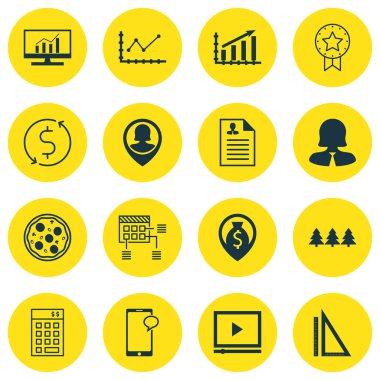 16 evrensel düzenlenebilir simgeler kümesi. Web, mobil ve App tasarım için kullanılabilir. Ölçüm, zamanlama, iş kadını ve daha fazlası gibi simgeleri içerir.