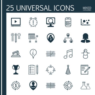 25 evrensel düzenlenebilir simgeler kümesi. Web, mobil ve App tasarım için kullanılabilir. Satır kılavuzunu, Cosinus diyagramı, çalışanın konumu ve daha fazlası gibi simgeleri içerir.