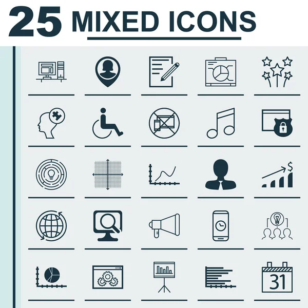 25 evrensel düzenlenebilir simgeler kümesi. Web, mobil ve App tasarım için kullanılabilir. Duyuru, Laptop, Yöneticisi ve daha fazlası gibi simgeleri içerir.