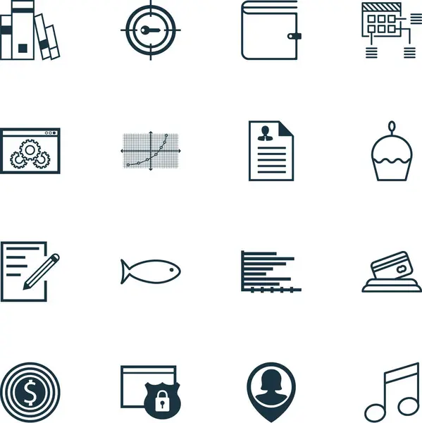 Conjunto de 16 iconos editables universales. Puede ser utilizado para el diseño web, móvil y de aplicaciones. Incluye iconos como la cuadrícula de línea, Curriculum Vitae, pastel de cumpleaños y más . — Vector de stock