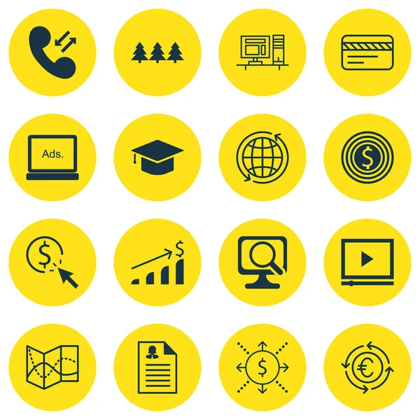 16 evrensel düzenlenebilir simgeler kümesi. Web, mobil ve App tasarım için kullanılabilir. Mezuniyet, yol haritası, dünya ve daha fazlası gibi simgeleri içerir.