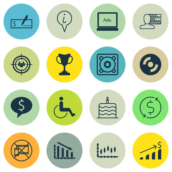 16 evrensel düzenlenebilir simgeler kümesi. Web, mobil ve App tasarım için kullanılabilir. Başarılı yatırım, odak grup, kutlama pastası ve daha fazlası gibi simgeleri içerir.