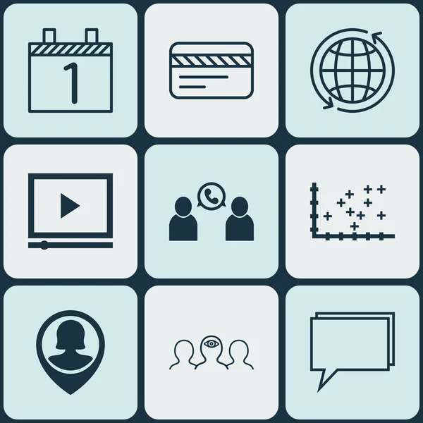 Set van 9 universele bewerkbare iconen. Kan worden gebruikt voor Web, mobiel en App Design. Bevat pictogrammen zoals bankkaart, wereld, Agenda en meer. — Stockvector