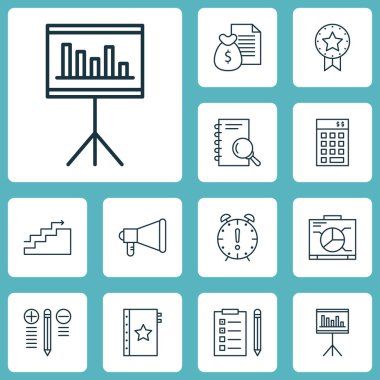 Karar verme, yatırım ve uyarı mektubu konular üzerinde proje yönetimi simgeler kümesi. Düzenlenebilir vektör çizim. Gelir, kazanmak, sağ ve daha fazla vektör simge içerir.