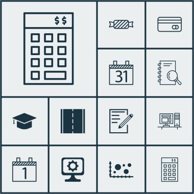 12 evrensel düzenlenebilir simgeler kümesi. Web, mobil ve App tasarım için kullanılabilir. Kağıt, gündem, tarihi ve daha fazlası gibi simgeleri içerir.