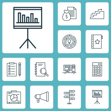 Proje Yönetimi simgeler, Pano ve analiz konuları yatırım kümesi. Düzenlenebilir vektör çizim. Para, beyin fırtınası, promosyon ve daha fazla vektör simge içerir.