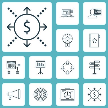 Garanti, yenilik ve işbirliği konuları üzerinde proje yönetimi simgeler kümesi. Düzenlenebilir vektör çizim. Çatal, kişisel, yapma ve daha fazla vektör simge içerir.