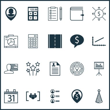 20 evrensel düzenlenebilir simgeler kümesi. Web, mobil ve App tasarım için kullanılabilir. Özgeçmiş, yönetim kurulu, yenilik ve daha fazlası gibi simgeleri içerir.