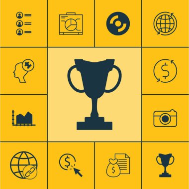 12 evrensel düzenlenebilir simgeler kümesi. Web, mobil ve App tasarım için kullanılabilir. Turnuva, iş başvurusunda, rapor ve daha fazlası gibi simgeleri içerir.