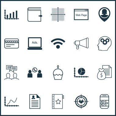 20 evrensel düzenlenebilir simgeler kümesi. Web, mobil ve App tasarım için kullanılabilir. Başarı grafiği, kadın uygulama, banka kartları ve daha fazlası gibi simgeleri içerir.