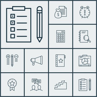 Yatırım, analiz ve zaman yönetimi konuları üzerinde proje yönetimi simgeler kümesi. Düzenlenebilir vektör çizim. Ödülü, Toplantı, sunum ve daha fazla vektör simge içerir.