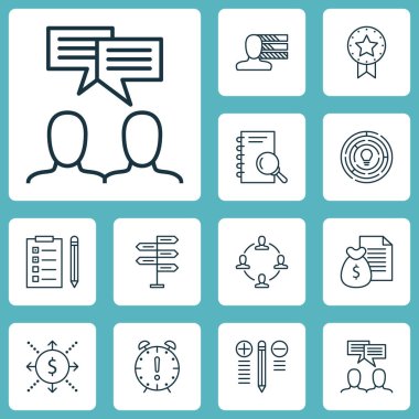 Yenilik, analiz ve rapor konularda proje yönetimi simgeler kümesi. Düzenlenebilir vektör çizim. İşbirliği, Beceri, görev ve daha fazla vektör simge içerir.