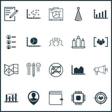 20 evrensel düzenlenebilir simgeler kümesi. Web, mobil ve App tasarım için kullanılabilir. Anahtar kelime optimizasyonu, cep, Chip ve daha fazlasını yasak gibi simgeleri içerir.