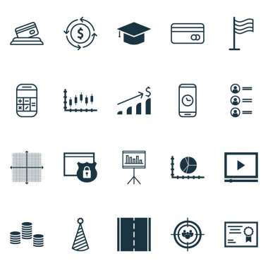 20 evrensel düzenlenebilir simgeler kümesi. Web, mobil ve App tasarım için kullanılabilir. Mezuniyet, sertifika, iş başvurusunda ve daha fazlası gibi simgeleri içerir.