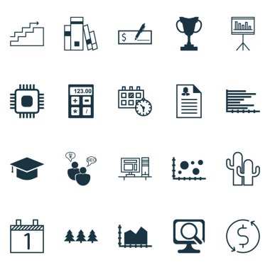 20 evrensel düzenlenebilir simgeler kümesi. Web, mobil ve App tasarım için kullanılabilir. Para Trasnfer, bilgisayar, mezuniyet ve daha fazlası gibi simgeleri içerir.